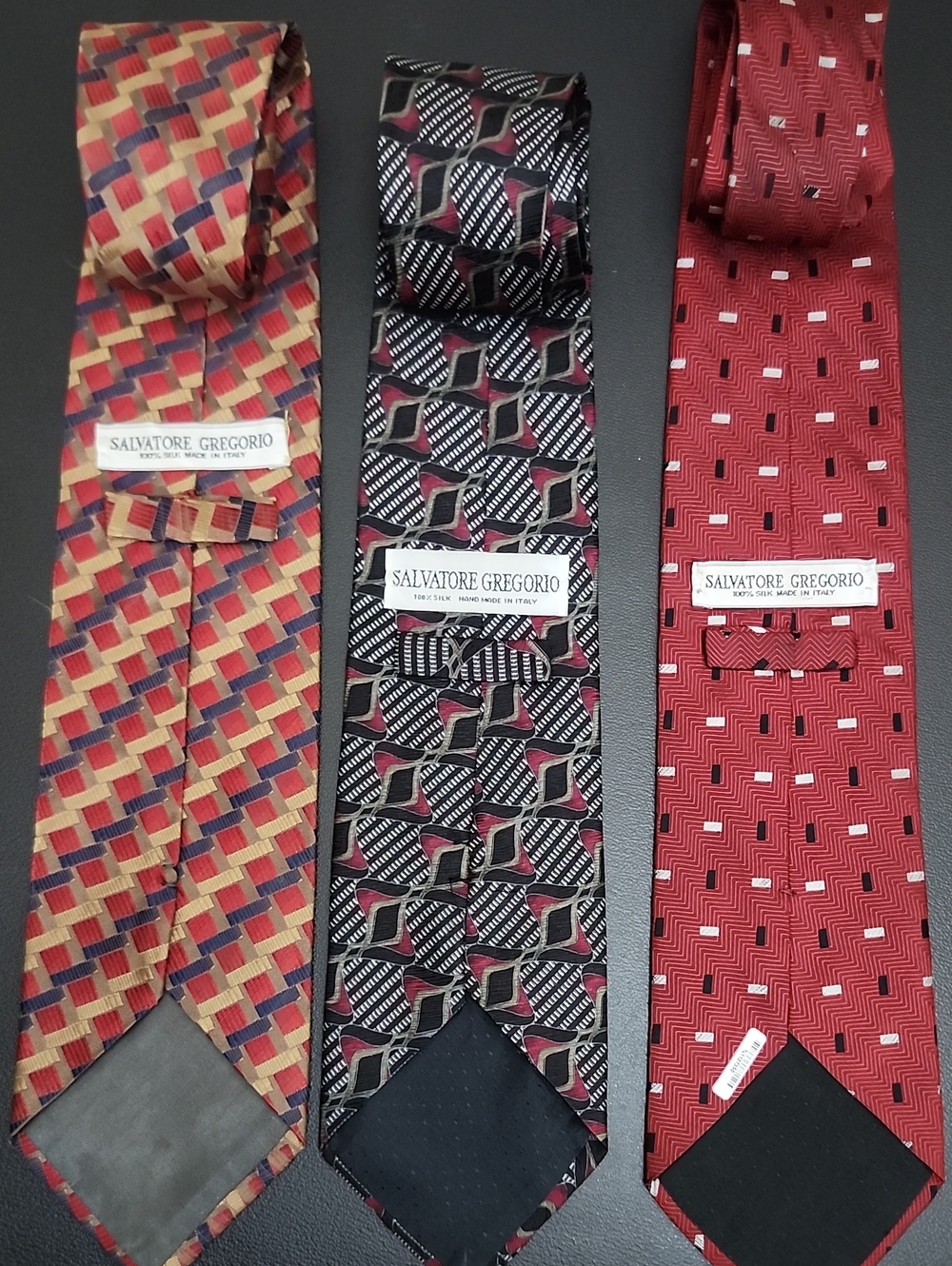 Bundle of 3 Salvatore Gregorio 100% Silk Ties Handmade in Italy Geometric Luxury